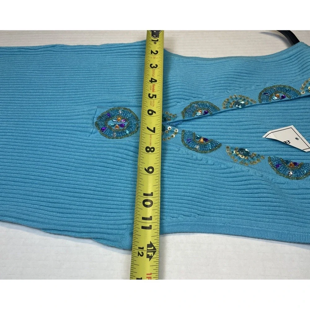 Belldini® Blue Rib Knit Stretch Sleeveless Top W/ Colorful Rhinestones Size XL‎